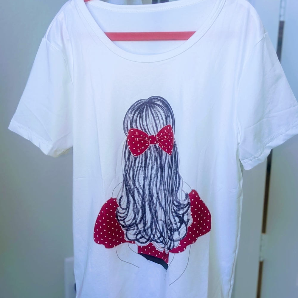 Set of 2 Girls White Graphic Tees with 3D Bow Detail - Size 7/8 - Picture 4 of 11